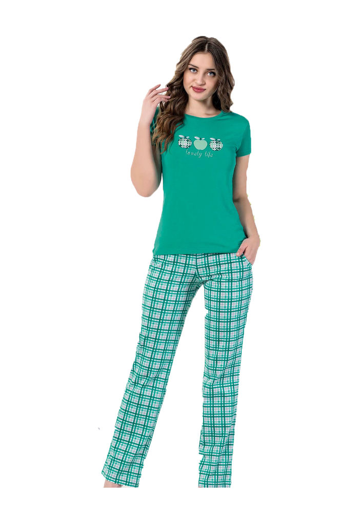 Aydoğan Boru Paçalı Desenli Pijama Takımı 9315 | Yeşil