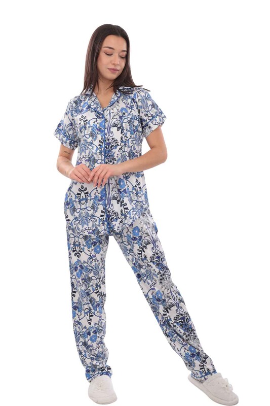 AYDOĞAN - Aydoğan Desenli Poplin Gömlek Pijama Takımı 14034 | Mavi