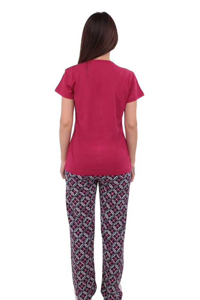 Boyraz Boru Paçalı Kısa Kollu Desenli Renkli Pijama Takımı 8404 | Pembe