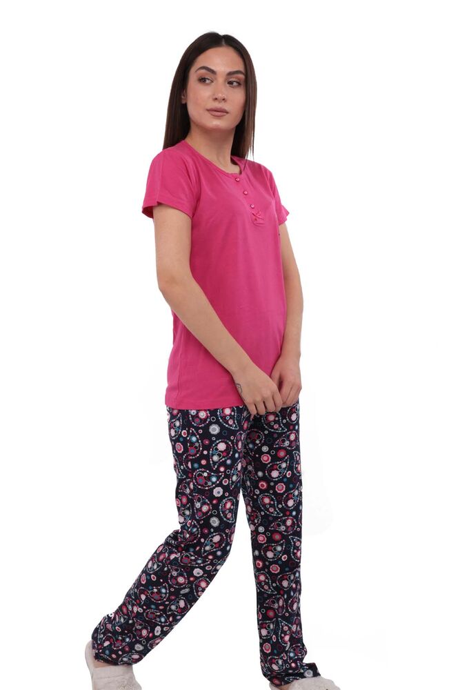 Boyraz Boru Paçalı Kısa Kollu Desenli Pijama Takımı 8402 | Pembe