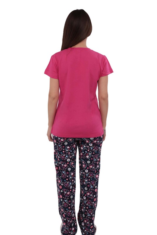 Boyraz Boru Paçalı Kısa Kollu Desenli Pijama Takımı 8402 | Pembe - Thumbnail