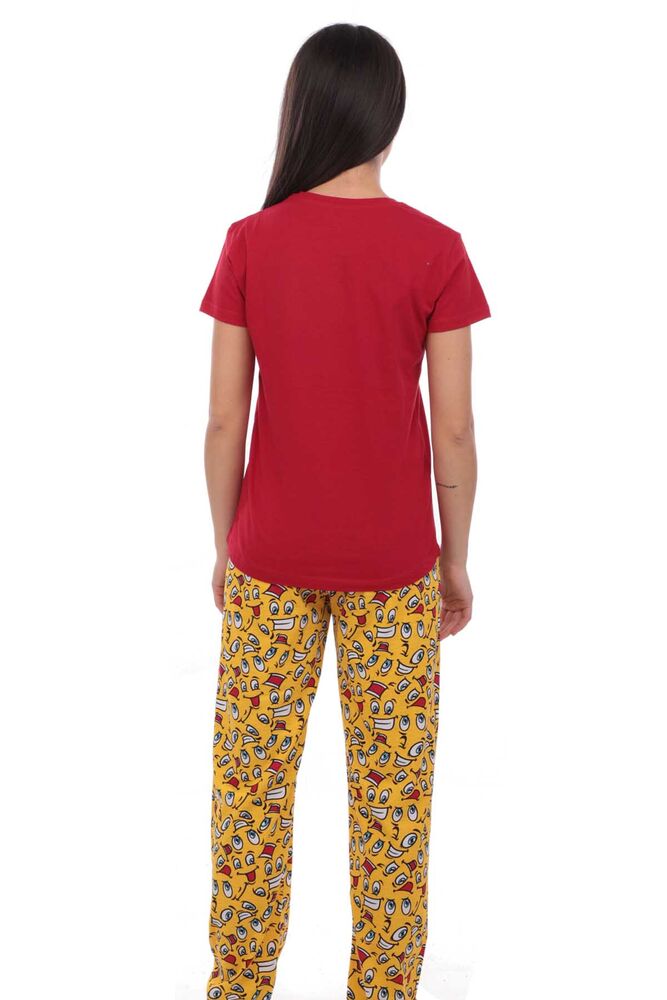Calimera Emoji Desenli Kısa Kollu Uyku Gözlüklü Kadın Pijama Takımı 2649 | Kırmızı
