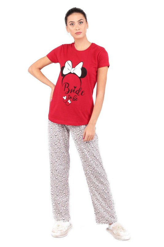 Calimera Baskılı Kısa Kollu Pijama Takımı | Kırmızı - Thumbnail