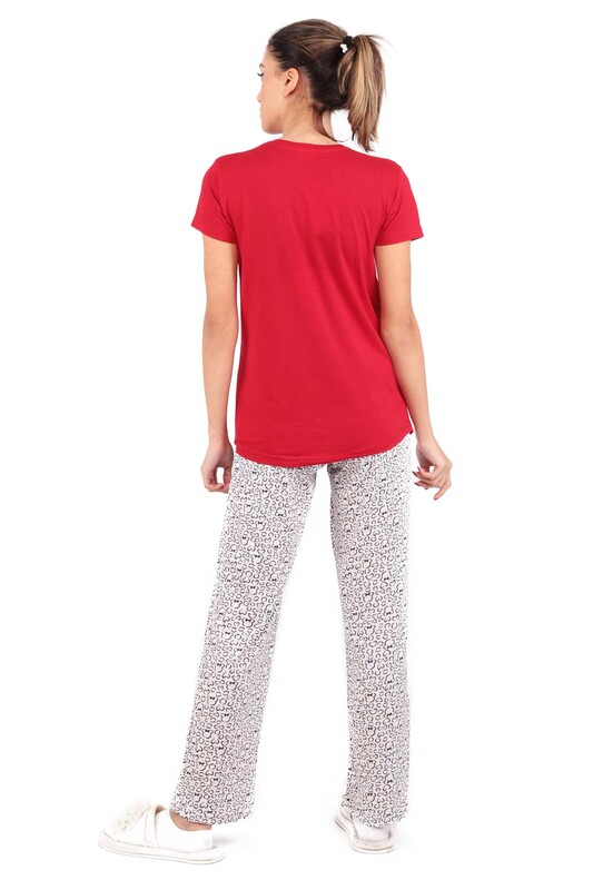 Calimera Baskılı Kısa Kollu Pijama Takımı | Kırmızı - Thumbnail