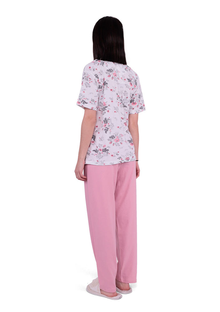 Ercan Yakası Düğmeli Önü Yırtmaçlı Büyük Beden Pijama Takımı 1001 | Pembe