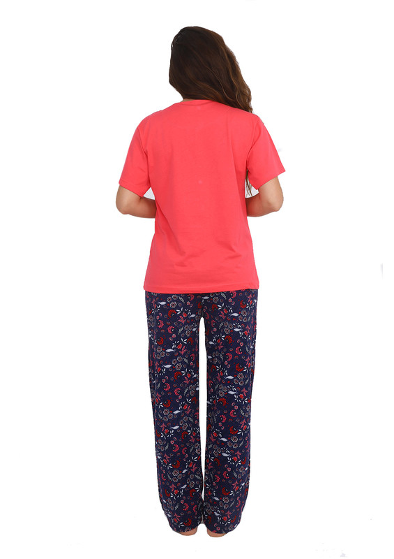 Işılay Boru Paçalı Kısa Kollu Çiçek Desenli Pijama Takımı 5720 | Nar Çiçeği - Thumbnail