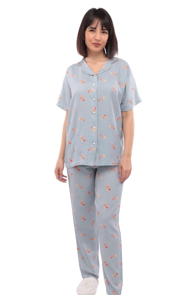 Işılay Balık Desenli Kadın Pijama Takımı 7352 | Mavi
