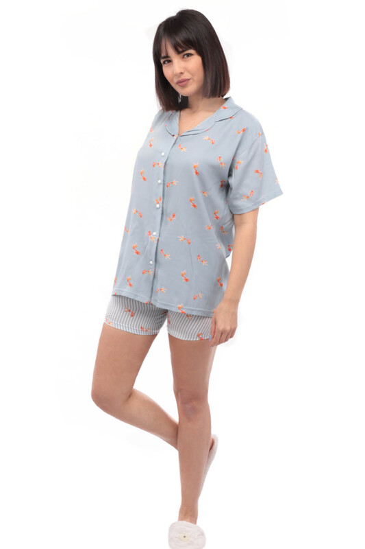 Işılay Balık Desenli Kadın Pijama Takımı 7352 | Mavi - Thumbnail