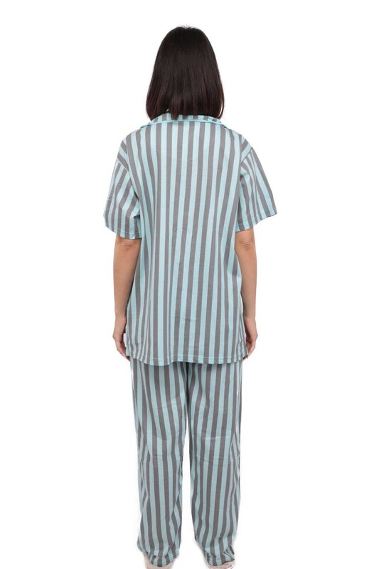 Işılay Boy Düğme Kısa Kollu Pijama Takım | Mavi - Thumbnail