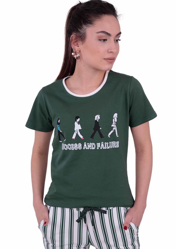 Jiber Kadın Kısa Kollu Pijama Takımı 3612 | Yeşil - Thumbnail