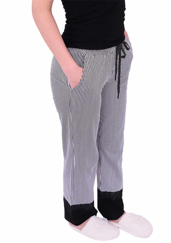 Jiber Kadın Dantelli Pijama Takımı 3639 | Siyah - Thumbnail