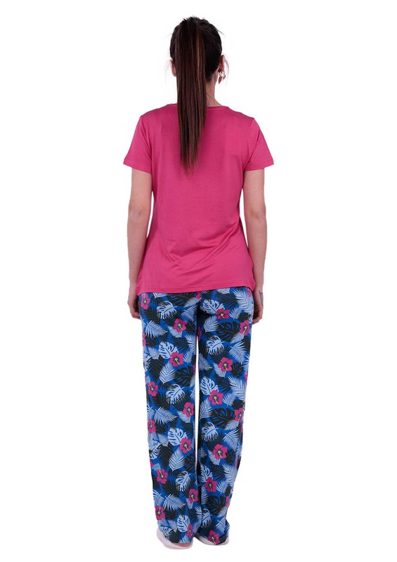 Jiber Çiçek Desenli Kadın Pijama Takımı 3623 | Pembe - Thumbnail