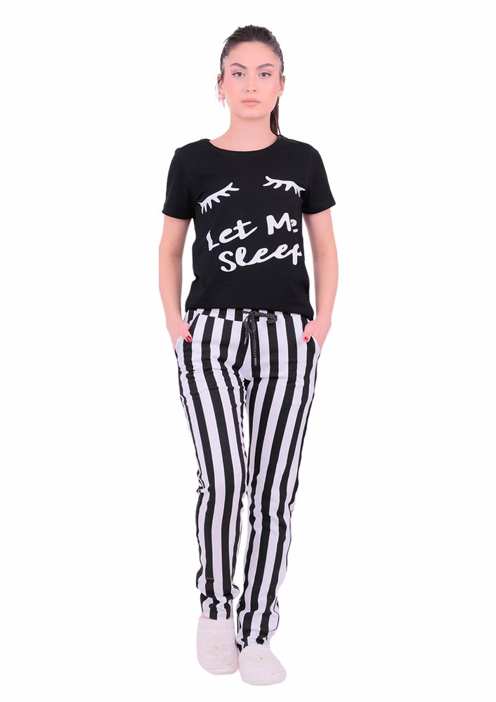 Jiber Kısa Kollu Kadın Pijama Takımı 3620 | Siyah