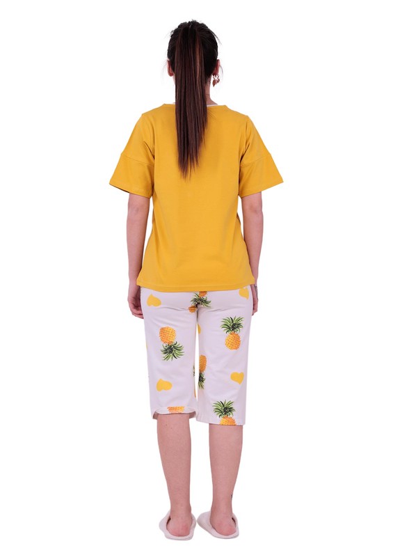 Jiber Ananas Desenli Kadın Kapri Pijama Takımı 3636 | Sarı - Thumbnail