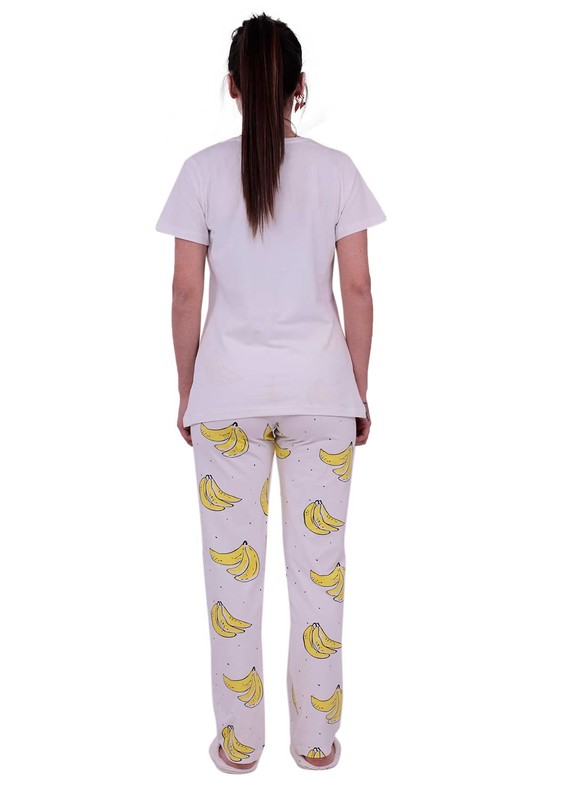 Jiber Kadın Kısa Kollu Pijama Takımı 3637 | Beyaz - Thumbnail