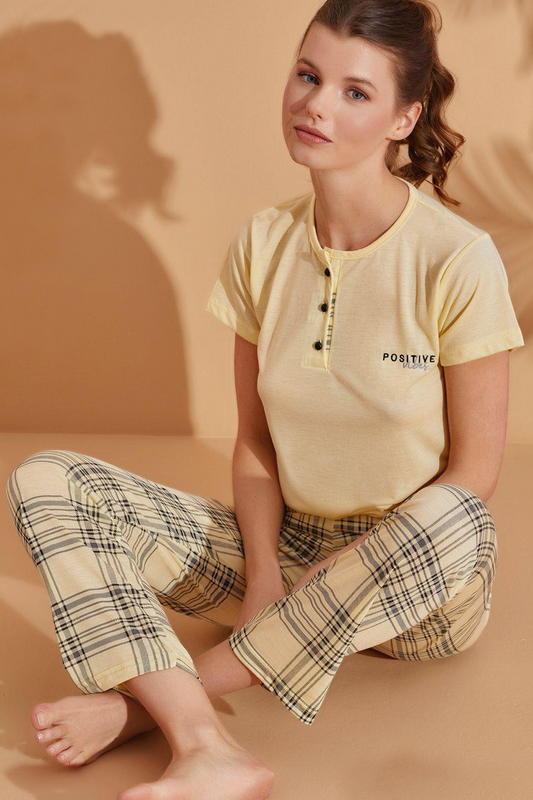 MUKA - Desenli Kadın Pijama Takım 704-6 | Sarı