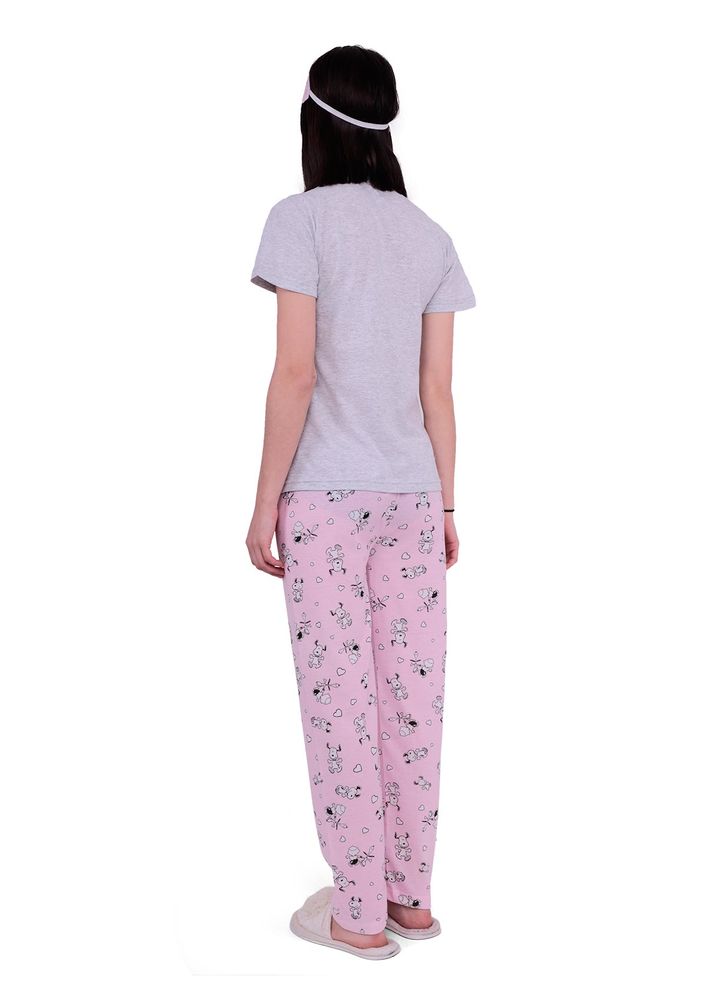 Lila Çizgi Karakter Desenli Uyku Gözlüklü Pijama Takımı 2028 | Gri