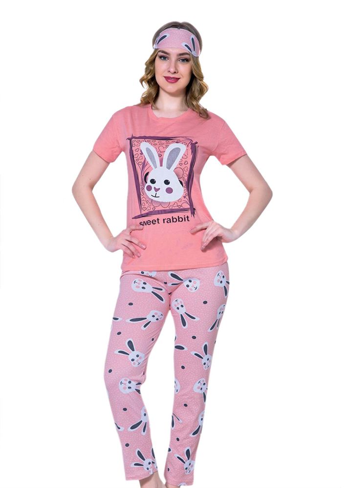 Kısa Kollu Tavşanlı Pijama Takımı 2039 | Pembe