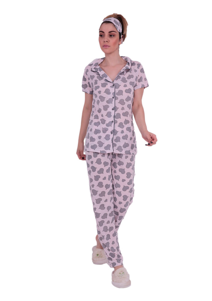 Snc Kalp Desenli Düğmeli Pijama Takımı 6077 | Pembe