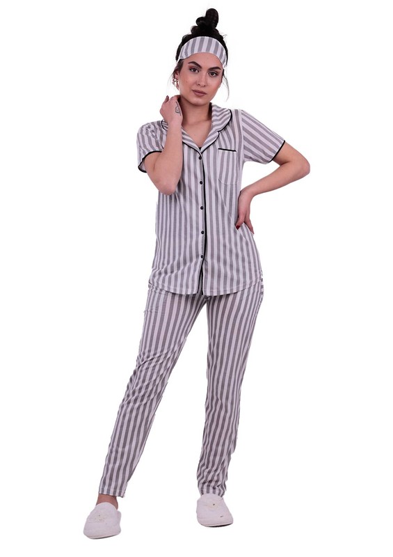 Snc Çizgili Gömlek Pijama Takımı 8002 | Gri - Thumbnail