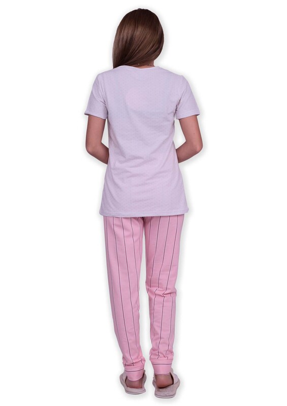Sude Geometrik Baskılı Kısa Kollu Pijama Takımı | Beyaz - Thumbnail