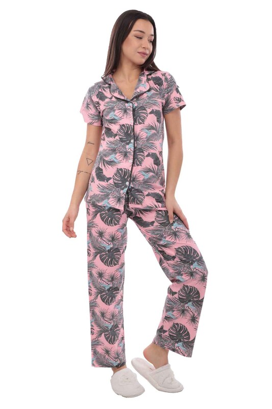 Sude Kısa Kollu Gömlek Kadın Pijama Takımı 2020 | Pembe - Thumbnail