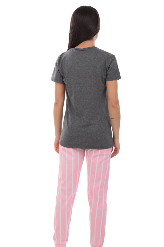 Sude Baskılı Kısa Kollu Pijama Takımı | Füme - Thumbnail