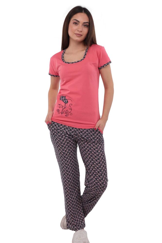 Sude Boru Paçalı Kısa Kollu Desenli Pijama Takımı 2853 | Lacivert