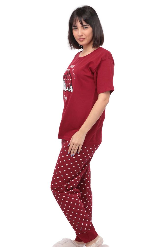 Sude Baskılı Kısa Kollu Büyük Beden Kadın Pijama Takımı 1093 | Bordo
