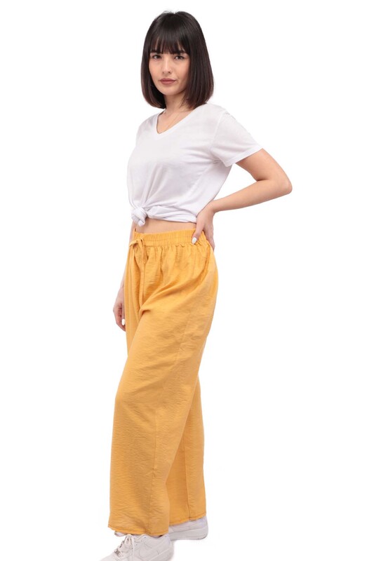 Kadın Bol Paça Pantolon | Sarı - Thumbnail
