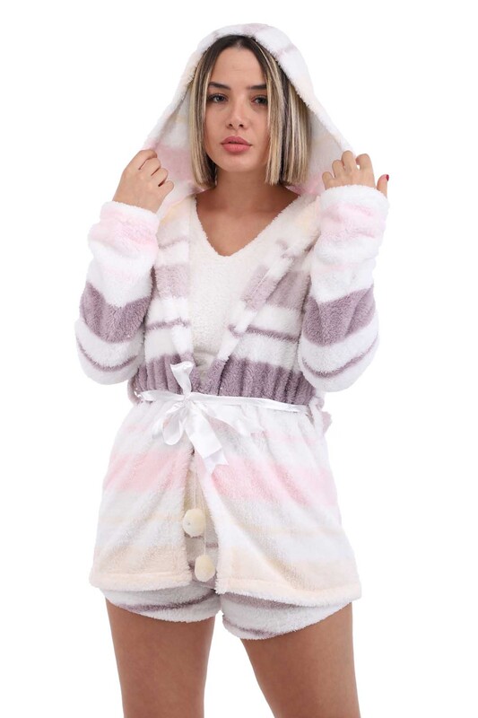 Arcan Sabahlıklı 3'lü Polar Pijama Takımı 1254-1 | Beyaz - Thumbnail