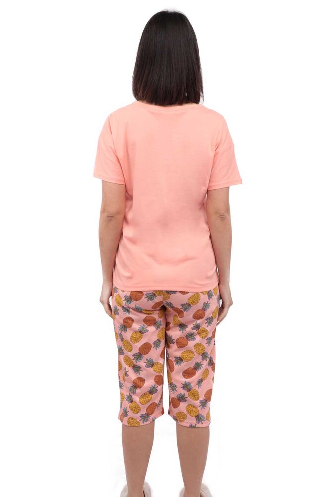 Arcan Ananas Desenli Kısa Kol Kadın Kapri Pijama Takımı | Somon