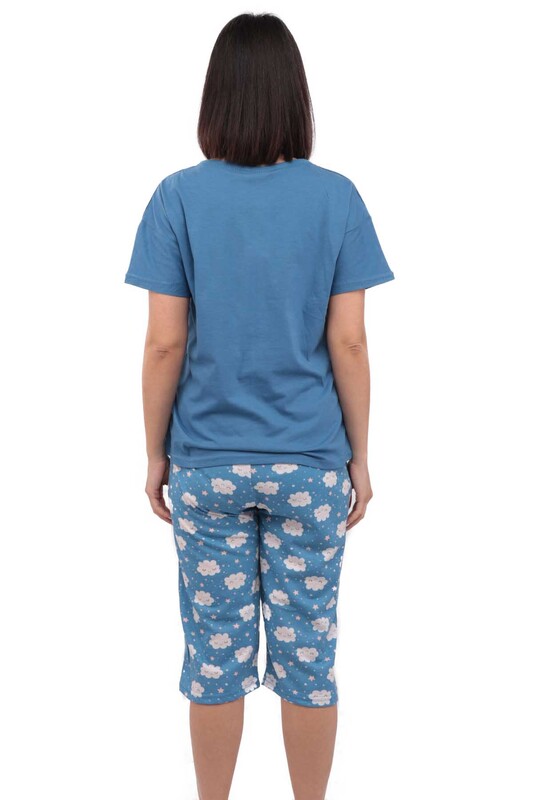Arcan Bulutlu Kısa Kol Kadın Kapri Pijama Takımı | Mavi - Thumbnail