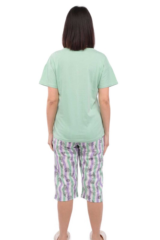 Arcan Kaktüs Desenli Kısa Kol Kadın Kapri Pijama Takımı | Yeşil - Thumbnail