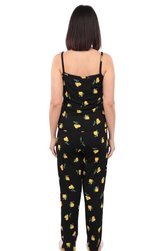 Arcan Limon Desenli İp Askılı Kadın Pijama Takımı 14 | Siyah - Thumbnail