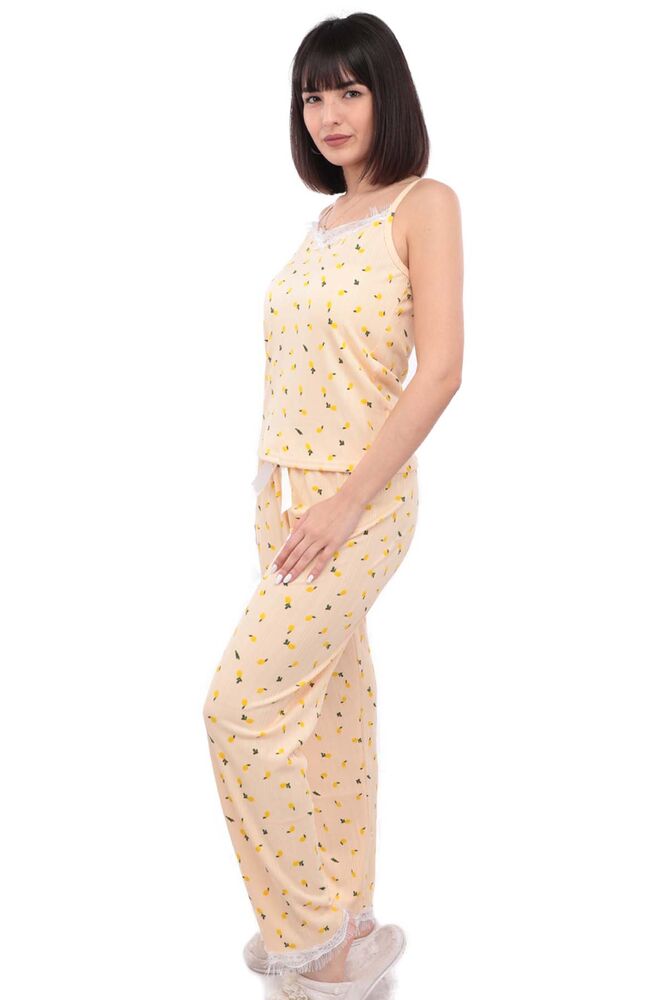 Arcan Limon Desenli İp Askılı Kadın Pijama Takımı 13 | Somon