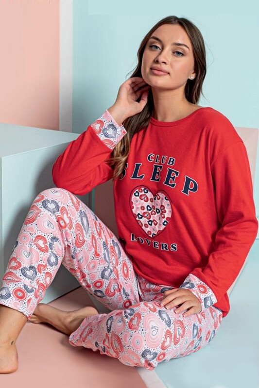 ERCAN - Desenli Kadın Pijama Takımı 923 | Kırmızı