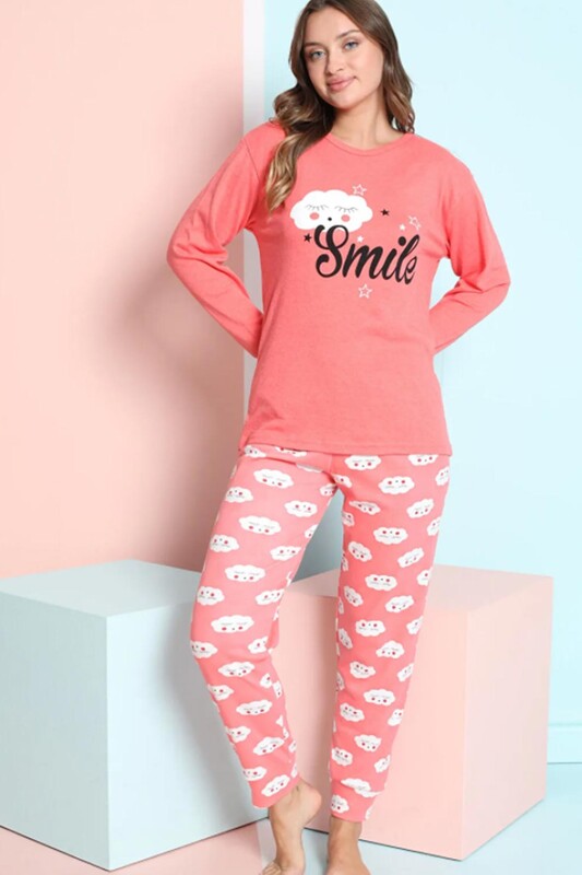 ERCAN - Bulut Desenli Kadın Pijama Takımı 918 | Nar Çiçeği