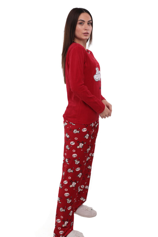 Fapi Boru Paçalı Desenli Kadife Pijama Takımı 3315 | Kırmızı - Thumbnail