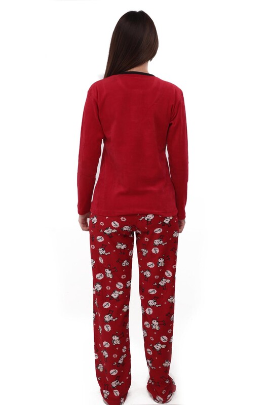 Fapi Boru Paçalı Desenli Kadife Pijama Takımı 3315 | Kırmızı - Thumbnail