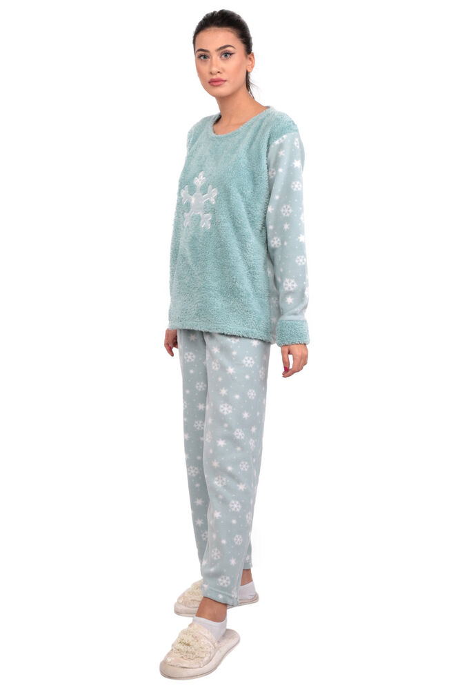 Kar Tanesi Baskılı Polar Kadın Pijama Takımı | Açık Mavi