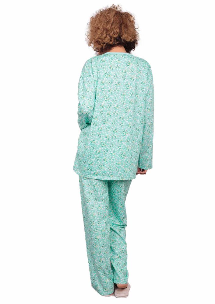 İtan Papatya Desenli Düğmeli Cepli Mor Pijama Takımı 002 | Yeşil