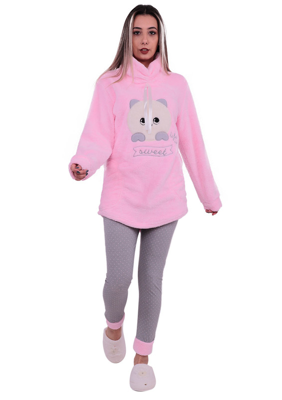 Simisso Desenli Polar Pijama Takımı 2601 | Pembe - Thumbnail