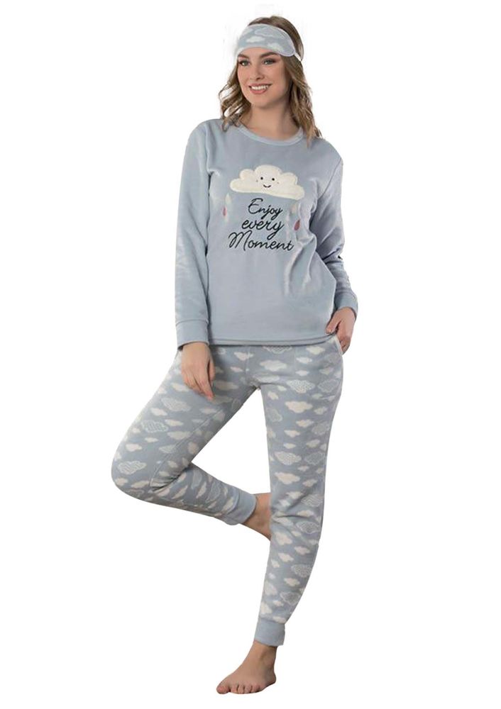 Snc Bulut Desenli Polar Pijama Takımı 7125 | Mavi