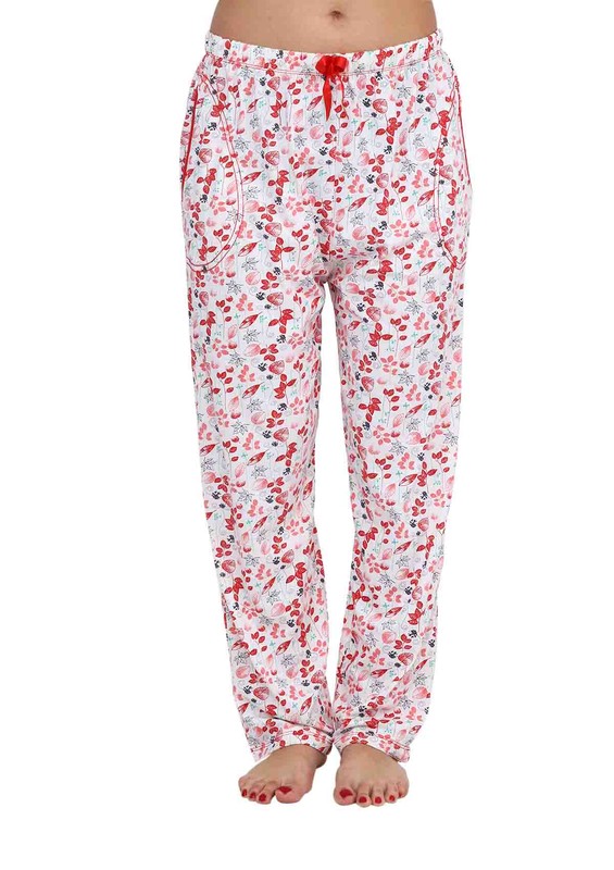 Boru Paçalı Yaprak Desenli Pijama Altı 030 | Kırmızı - Thumbnail