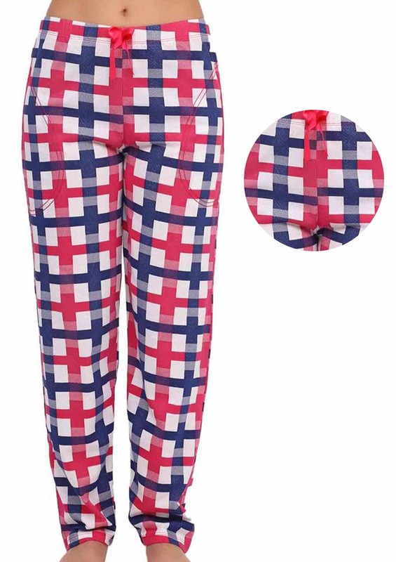 Boru Paçalı Desenli Pijama Altı 018 | Pembe - Thumbnail