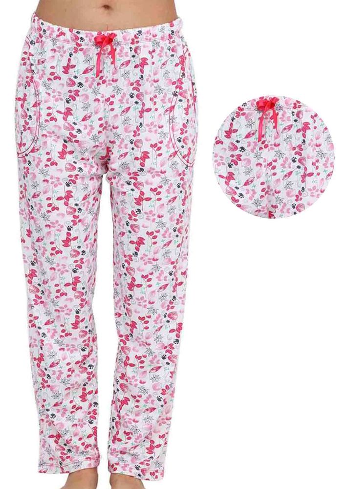 Boru Paçalı Yaprak Desenli Pijama Altı 030 | Pembe