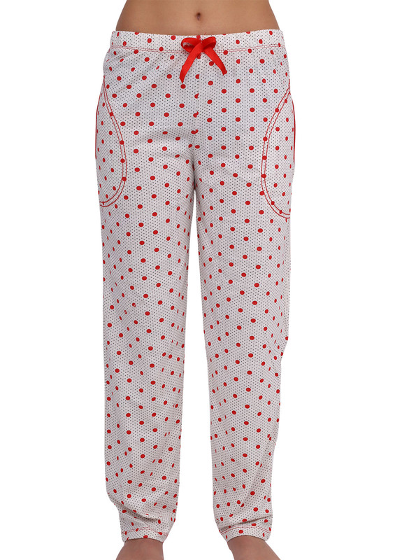 Boru Paçalı Puantiyeli Pijama Altı 034 | Kırmızı - Thumbnail