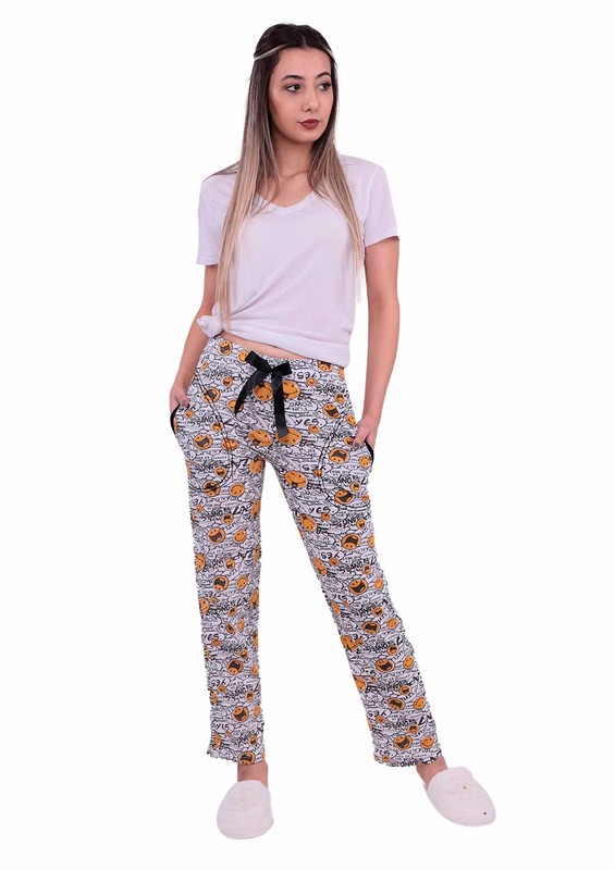 Emoji Desenli Pijama Altı 31965 | Beyaz - Thumbnail