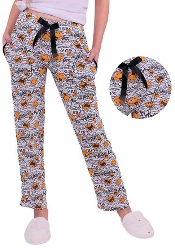 Emoji Desenli Pijama Altı 31965 | Beyaz - Thumbnail